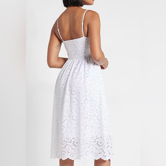 NWT Express White Lace V-Neck Midi Dress, Adjustable Straps, Size Small, Bride - Picture 2 of 10